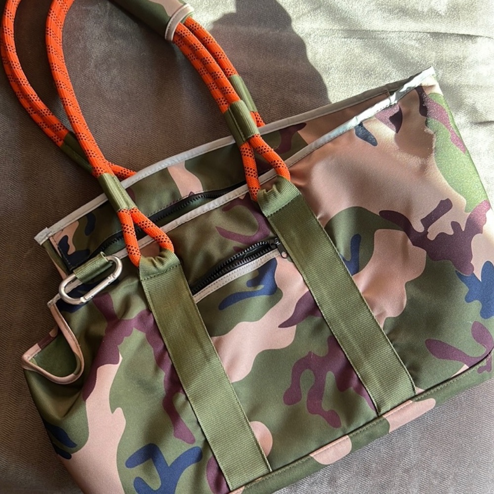 Camouflage Dog Carrier Tote with Orange Rope Handles